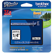 Brother; TZe-111 Black-On-Clear Tape, 0.25 inch; x 26.2'