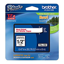 Brother; TZe-232 Red-On-White Tape, 0.5 inch; x 26.2'