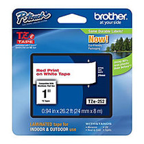 Brother; TZe-252 Red-On-White Tape, 1 inch; x 26.2'