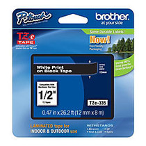 Brother; TZe-335 White-On-Black Tape, 0.5 inch; x 26.2'