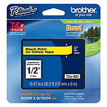 Brother; TZe-631 Black-On-Yellow Tape, 0.5 inch; x 26.2'