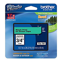 Brother; TZe-741 Black-On-Green Tape, 0.75 inch; x 26.2'