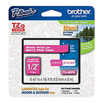 Brother; TZe-MQP35 White-On-Berry Pink Tape, 0.5 inch; x 196.8 inch;