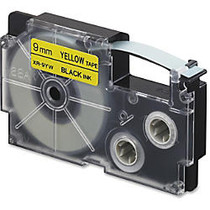 Casio EZ-Label Printer Tape Cartridges - 0.35 inch; Width x 26 ft Length - Rectangle - Black, Yellow - 1 Each