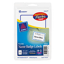 Avery; Flexible Name Badge Labels, 2 1/3 inch; x 3 3/8 inch;, White With Blue Border, Pack Of 40