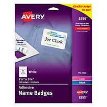 Avery; Flexible Name Badge Labels, 2 1/3 inch; x 3 3/8 inch;, White, Box Of 160