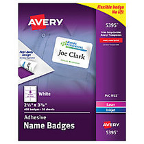 Avery; Flexible Name Badge Labels, 2 1/3 inch; x 3 3/8 inch;, White, Box Of 400