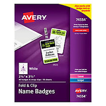 Avery; Fold And Clip Name Badges, Top Loading, 2 1/4 inch; x 3 1/2 inch;, Box Of 40