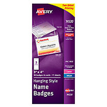 Avery; Hanging Name Badge Kit, 3 inch; x 4 inch;, Box Of 50
