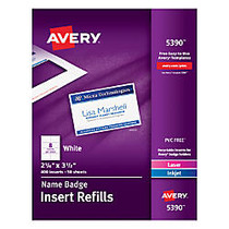 Avery; Laser Name Badge Inserts, 2 1/4 inch; x 3 1/2 inch;, Box Of 400
