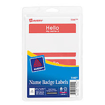 Avery; Self-Adhesive Name Badges, Hello My Name Is, Red, Pack Of 100