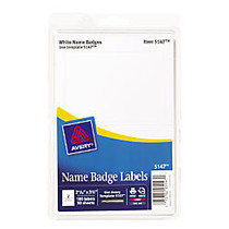 Avery; Self-Adhesive Name Badges, Plain White, Pack Of 100