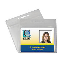 C-Line; Zippered Badge Holders, 3 3/4 inch; x 2 5/8 inch;, Clear, Horizontal, Pack Of 50