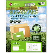 MACO Laser / Ink Jet File / Copier Sugarcane Name Badge Labels - Permanent Adhesive - 2.33 inch; Width x 3.38 inch; Length - 8 / Sheet - Rectangle - Inkjet, Laser - White - 400 / Box