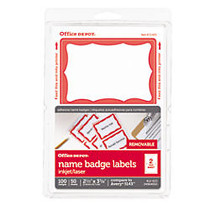 Office Wagon; Brand Name Badge Labels, 2 11/32 inch; x 3 3/8 inch;, Red Border, Pack Of 100