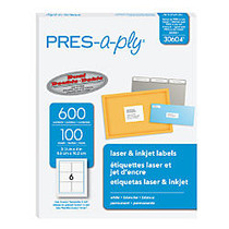 PRES-a-ply Standard Shipping Label - Permanent Adhesive - 3.33 inch; Width x 4 inch; Length - Rectangle - Laser - White - 600 / Box