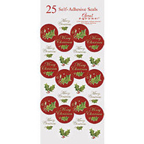 Great Papers! Holiday Foil Seals, 1 inch;, Gold/Green/Red, Christmas Holly, Pack Of 50