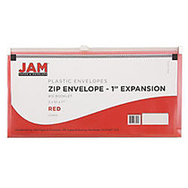 JAM Paper; Plastic Envelopes, #10, 5 inch; x 10 inch;, Red, Pack Of 12