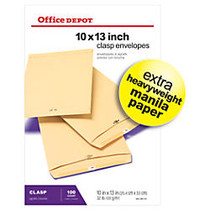 Office Wagon; Brand Clasp Envelopes, 10 inch; x 13 inch;, Manila, Box Of 100