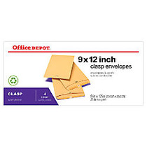 Office Wagon; Brand Clasp Envelopes, 9 inch; x 12 inch;, Brown, Pack Of 4