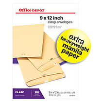 Office Wagon; Brand Clasp Envelopes, 9 inch; x 12 inch;, Manila, Box Of 100