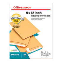 Office Wagon; Brand Clean Seal&trade; Catalog Envelopes, 9 inch; x 12 inch;, 20% Recycled, Brown, Pack Of 100