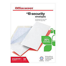 Office Wagon; Brand Security Envelopes, #10, 4 1/8 inch; x 9 1/2 inch;, 30% Recycled, White, Box Of 500