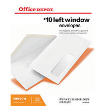 Office Wagon; Brand Window Envelopes, Window On Bottom Left, #10, 4 1/8 inch; x 9 1/2 inch;, White, Box Of 500
