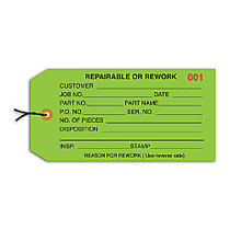 Office Wagon; Brand Prestrung Inspection Tags,  inch;Repairable/Rework, inch; 4 3/4 inch; x 2 3/8 inch;, Green, Box Of 1,000