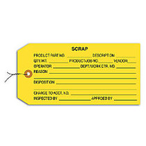 Office Wagon; Brand Prewired Inspection Tags,  inch;Scrap, inch; 4 3/4 inch; x 2 3/8 inch;, Yellow, Box Of 1,000
