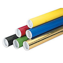 Office Wagon; Brand Color Mailing Tubes With Plastic Endcaps, 2 inch; x 18 inch;, Gold, Pack Of 50