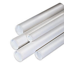 Office Wagon; Brand White Mailing Tubes With Plastic Endcaps, 1 1/2 inch; x 18 inch;, 80% Recycled, Pack Of 50