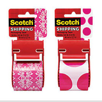 Scotch; Decorative Shipping And Packaging Tape, With Dispenser, 2 inch; x 13.8 Yd., Zig Zag/Pink Polka Dots (No Design Choice)