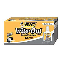 BIC; Wite-Out; Correction Fluid With Foam Applicator, Quick Dry, White, Pack Of 12