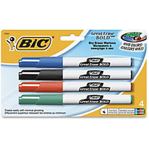 BIC Great Erase Dry Erase Marker - Fine Point Type - Black, Blue, Red, Green - 4 / Set