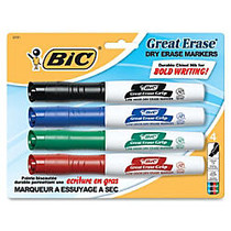 BIC Great Erase Low Odor Whiteboard Markers - Fine Point Type - Chisel Point Style - Assorted, Blue, Green, Red - 4 / Set
