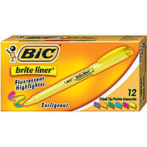 BIC; Brite Liner; Highlighters, Assorted Colors, Box Of 12