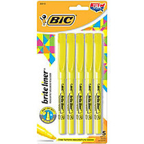 BIC; Brite Liner; Highlighters, Chisel Point, Yellow, 5-Pack