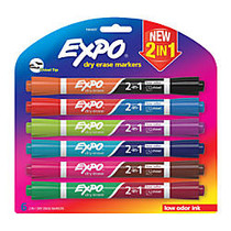 EXPO; 2-in-1 Dry-Erase Markers, Chisel Tip, Assorted Ink Colors, Pack Of 6