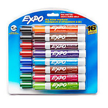 EXPO; Low-Odor Dry-Erase Markers, Chisel Point, Assorted Colors, Pack Of 16
