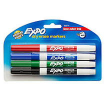 EXPO; Low-Odor Dry-Erase Markers, Fine Point, Assorted Colors, Pack Of 4
