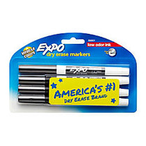 EXPO; Low-Odor Dry-Erase Markers, Fine Point, Black, Pack Of 4