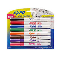 EXPO; Low-Odor Dry-Erase Markers, Ultra-Fine Point, Assorted Colors, Pack Of 8