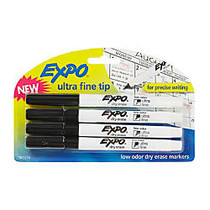 EXPO; Low-Odor Dry-Erase Markers, Ultra-Fine Point, Black, Pack Of 4