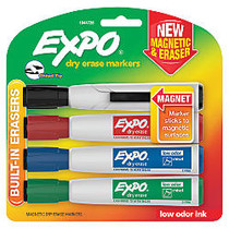 EXPO; Magnetic Dry Erase Markers With Eraser, Chisel Tip, Assorted Ink Colors, Pack Of 4