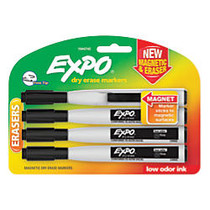 EXPO; Magnetic Dry Erase Markers With Eraser, Fine Tip, Black Ink, Pack Of 4
