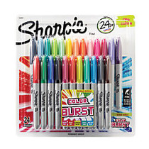 Sharpie; Color Burst Permanent Markers, Fine Point, Assorted Colors, Pack Of 24