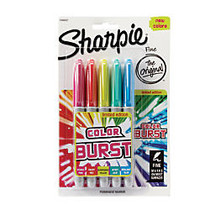 Sharpie; Color Burst Permanent Markers, Fine Point, Assorted Colors, Pack Of 5
