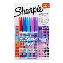 Sharpie; Electro Pop Permanent Markers, Ultra-Fine Point, Assorted Colors, Pack Of 5