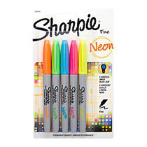 Sharpie; Neon Permanent Markers, Fine Point, Assorted Colors, Pack Of 5